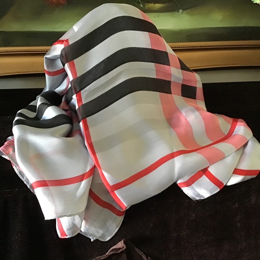 Women silk oversized Nava Check Plaid long scarf shawl wrap 36"x70 Gray